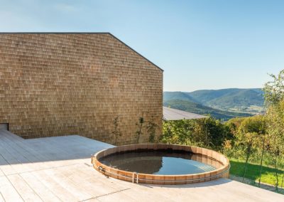 wood hot tub installed at customer site