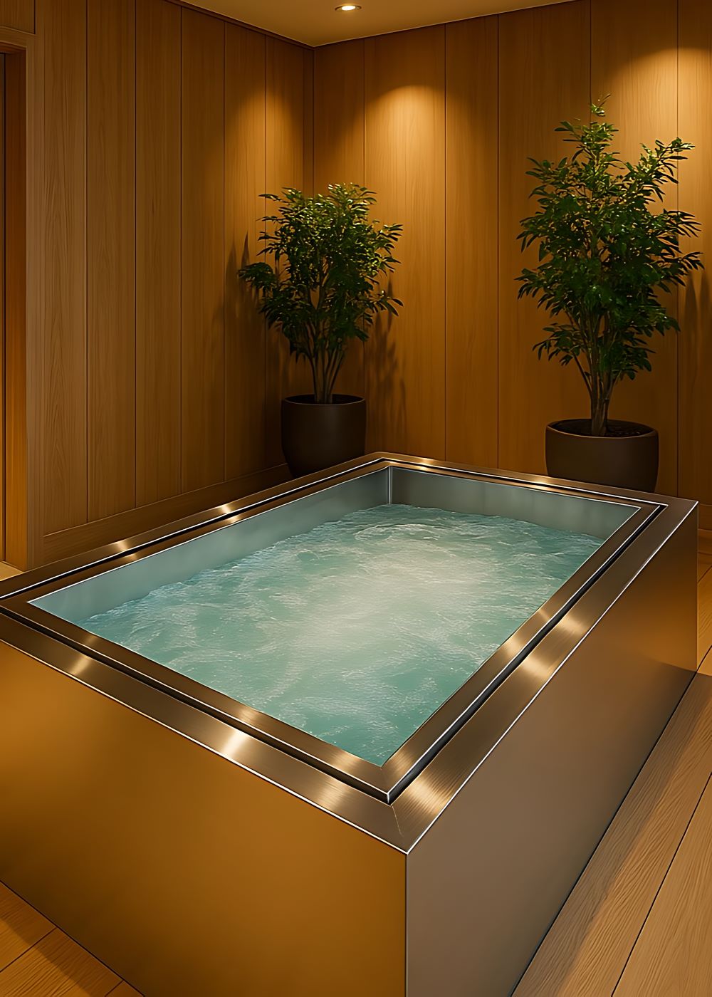Rectangular Spa Rectangular Stainless Steel Spa 2-Persons Overflow Spa | Bain Nordique