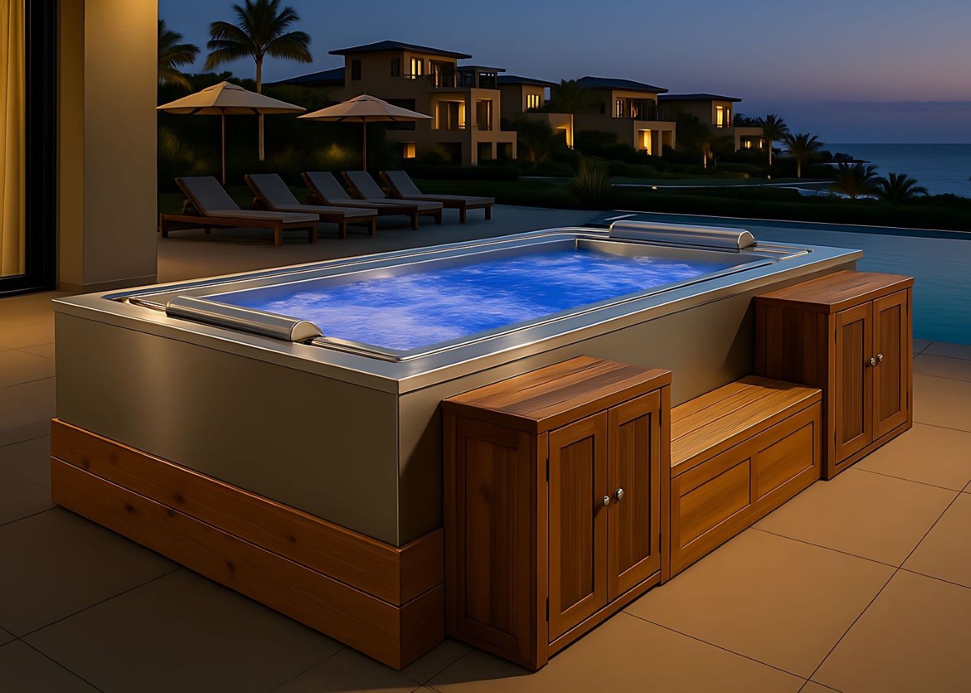 overflow rectangular stainless steel spa Overflow stainless steel jacuzzi, Stainless steel spa, Hot tubs for hotels, Overflow stainless steel spa
